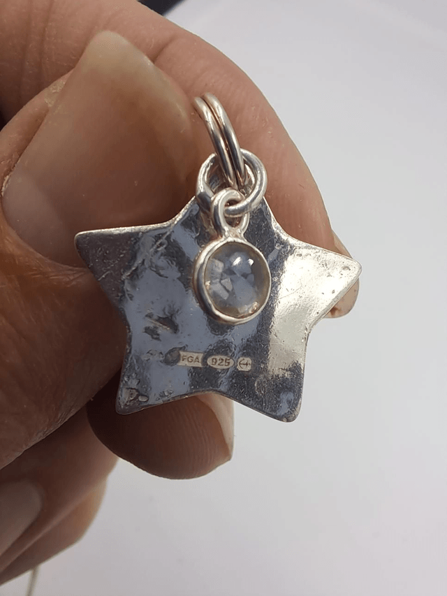 Silver Star and moon pendant with quartz charm