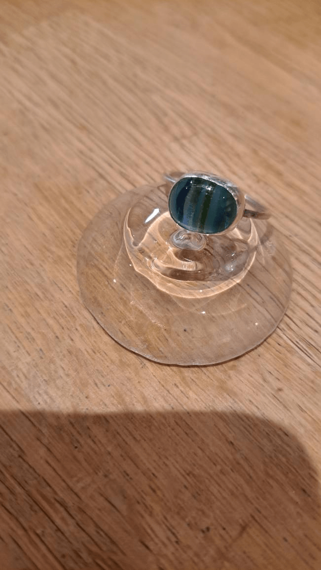 Turquoise striped silver ring