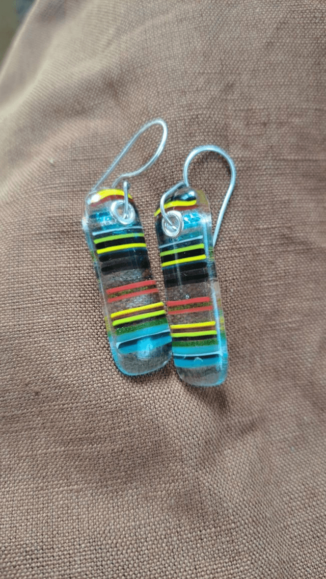 Stripey fused glass drop earrings