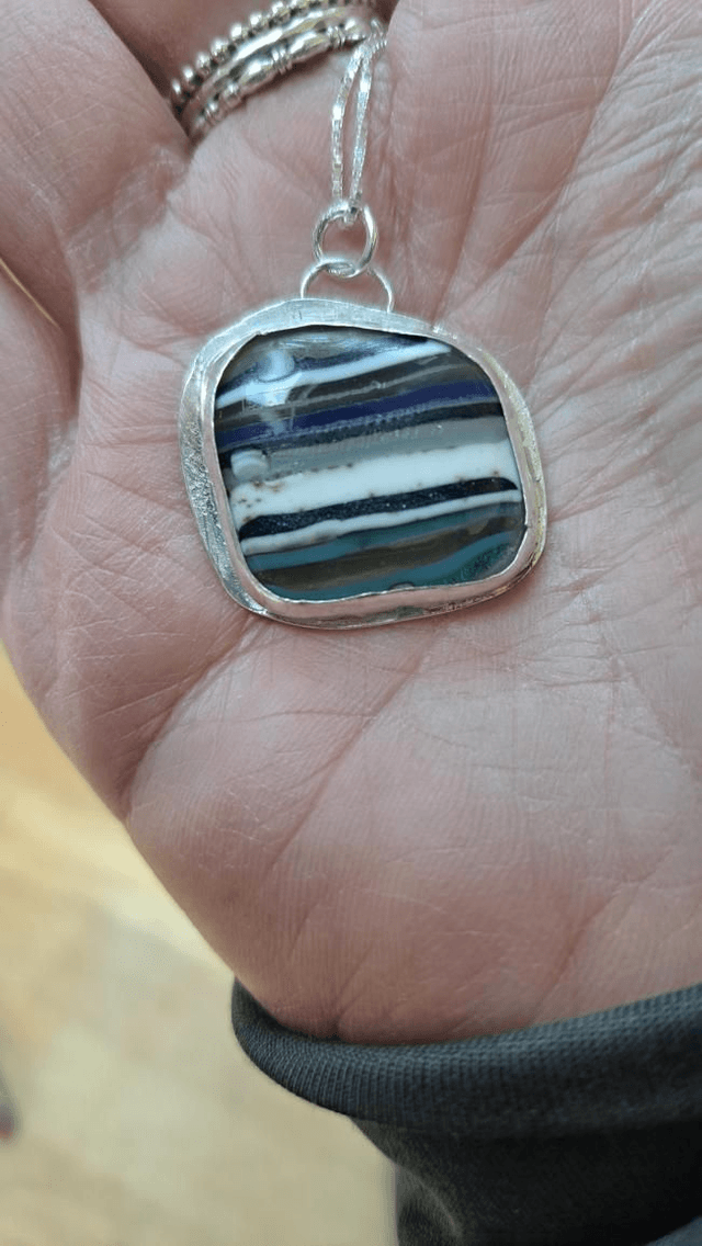 Aqua stringer & silver pendant 