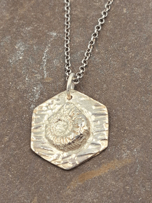 Hexagonal Ammonite Silver Pendant 