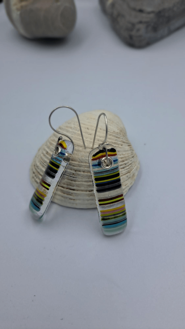 Stripey fused glass drop earrings