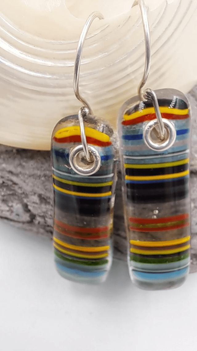 Stripey fused glass drop earrings
