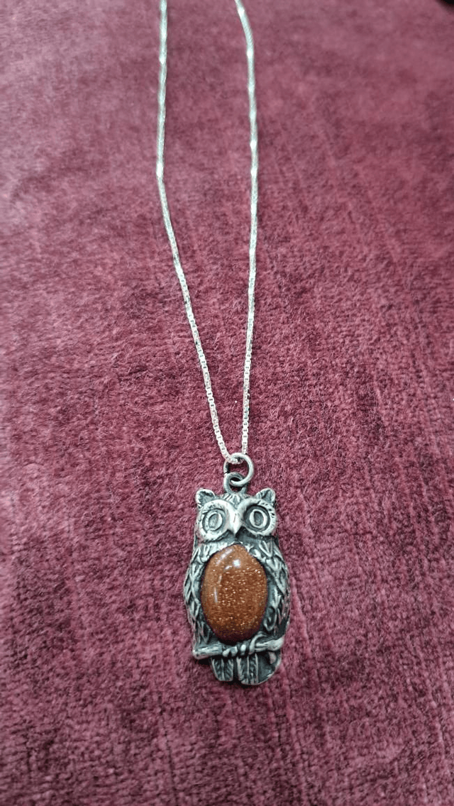 Silver Owl pendant with Gold Stone.