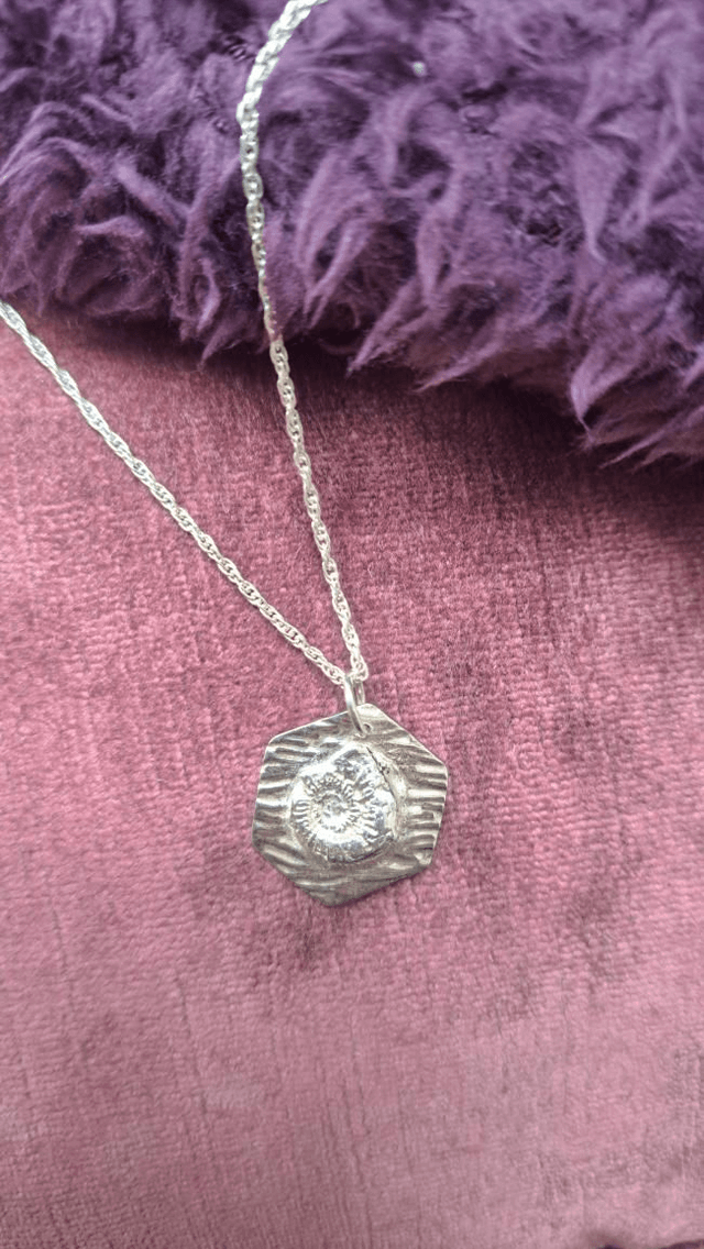 Hexagonal Ammonite Silver Pendant 