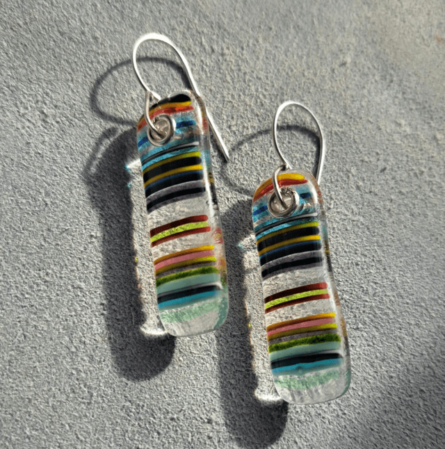 Stripey fused glass drop earrings