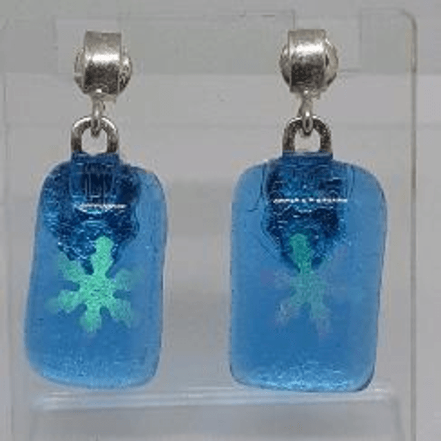Transparent turquoise snowflake earrings