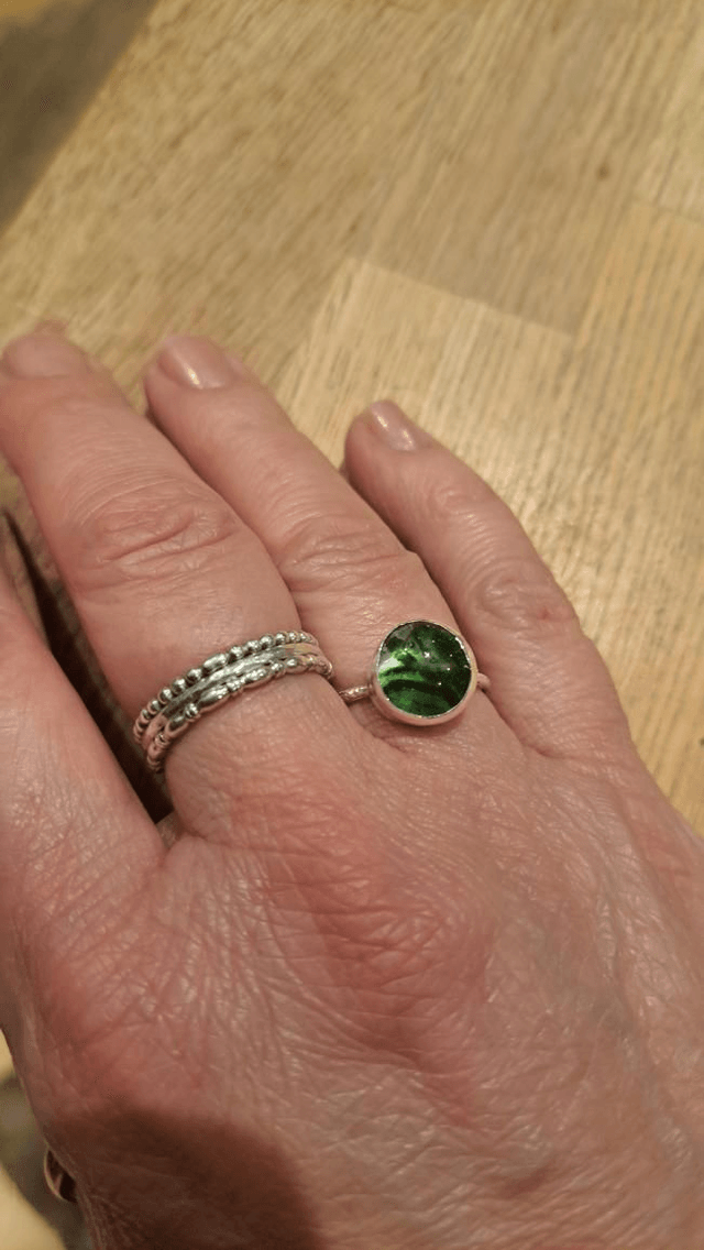 Aventurine green sterling silver ring 