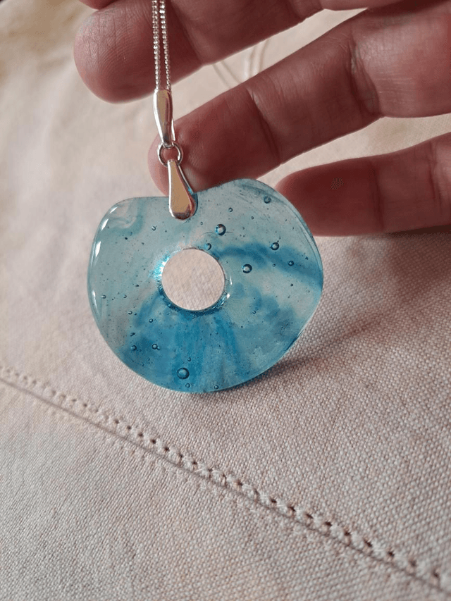 Pot melt, blue pendant with hole