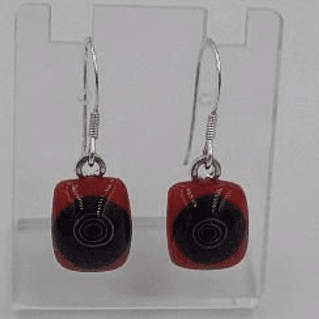 Red and monochrome drop earrings