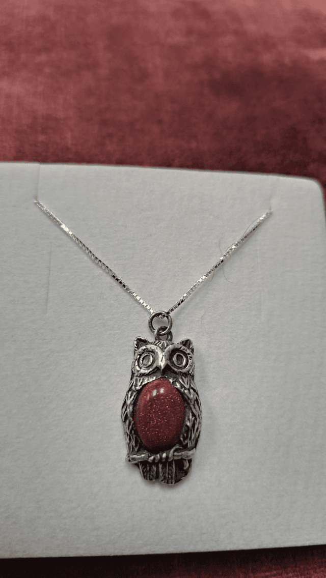 Silver Owl pendant with Gold Stone.