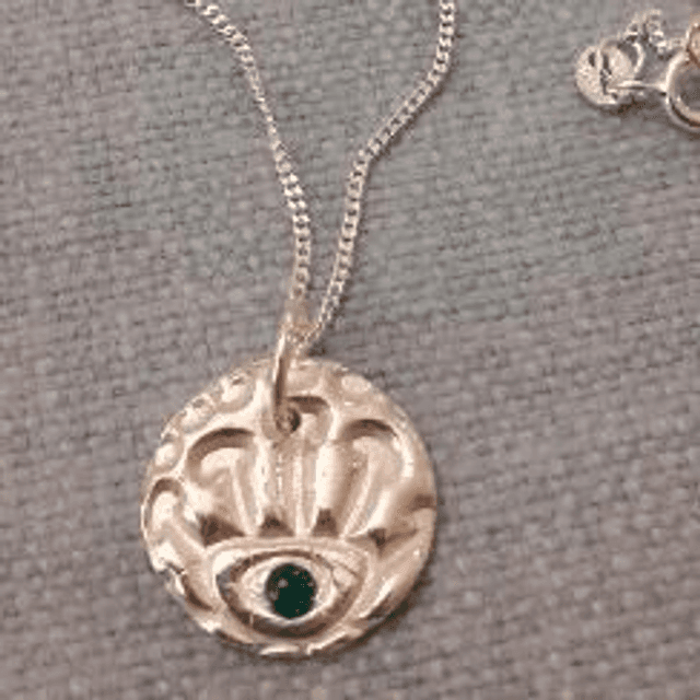 Silver and emerald  seed pod pendant 